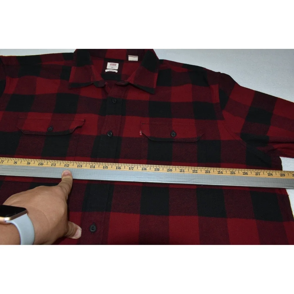Levi's Brushed Men Shirt Size XXL Check Plaid Lumberjack Flannel Red Black